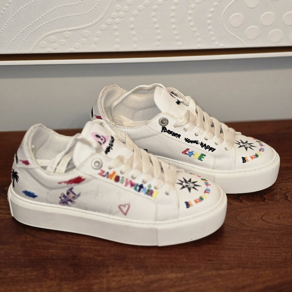 Zadig & Voltaire White Sneakers with Colorful Embroidery - Picture 2 of 10